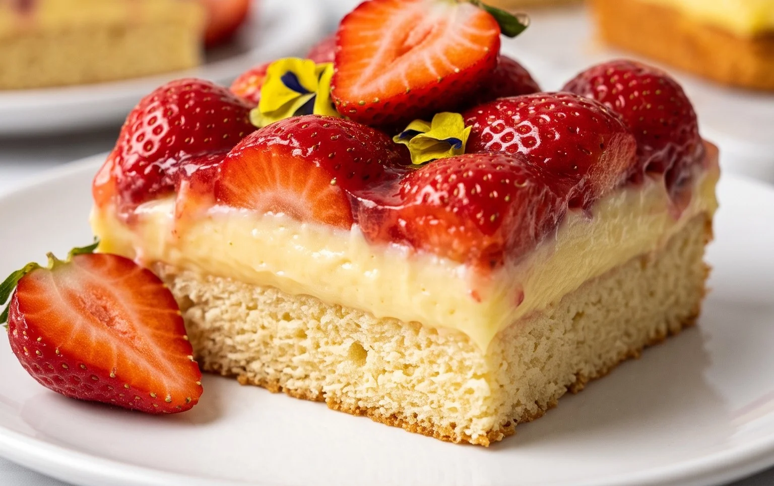 Erdbeerkuchen vom Blech mit Pudding